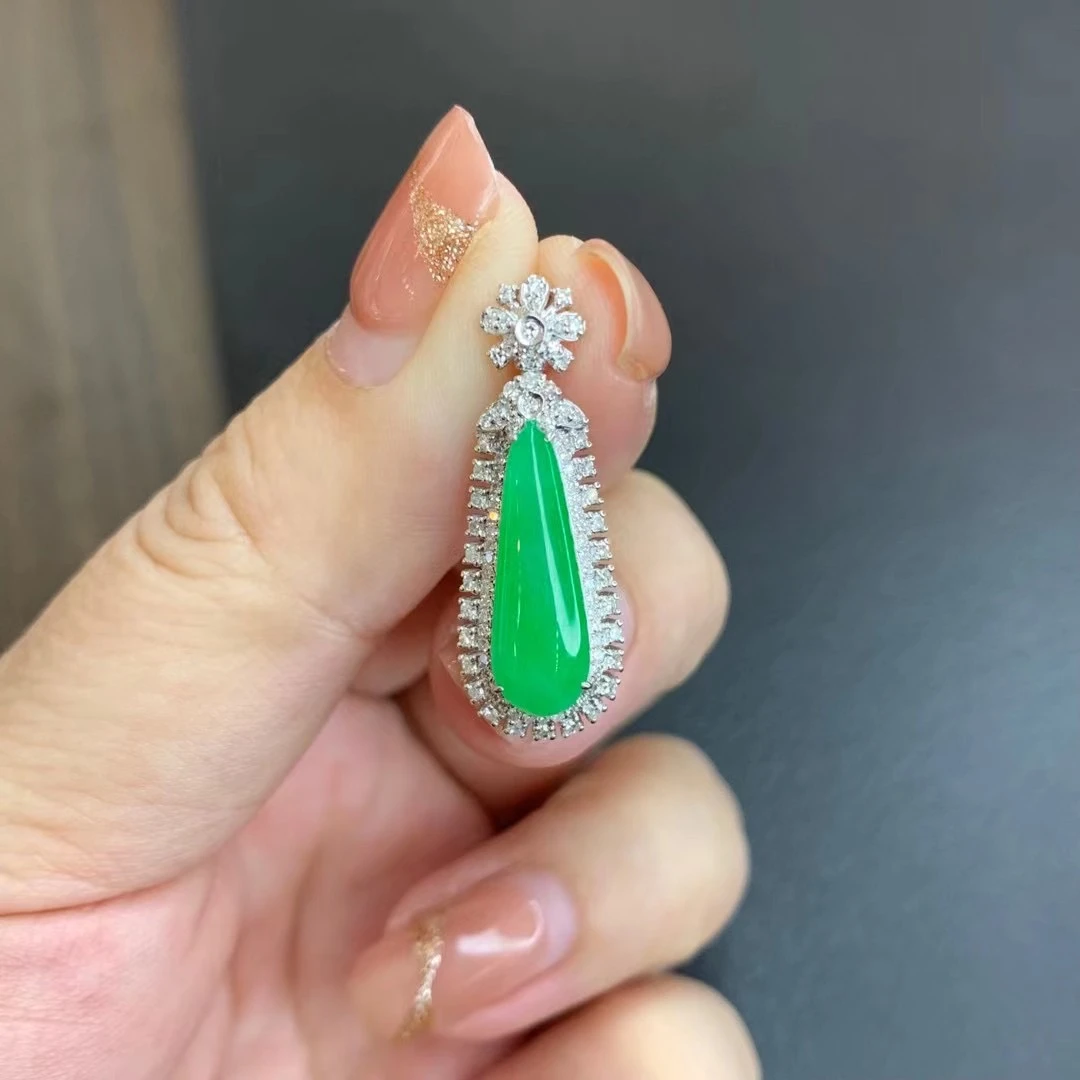 天然缅甸翡翠18K金镶嵌福瓜吊坠  挂坠气质绿色冰阳绿