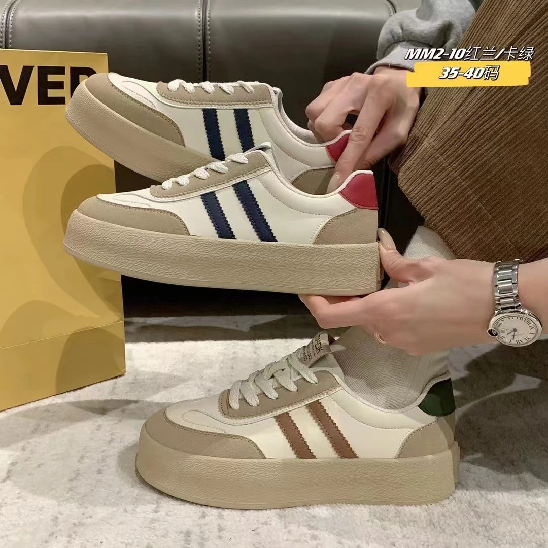 2024秋季新款厚底鞋美拉德百搭复古软底软面女鞋小白鞋透气跑步鞋