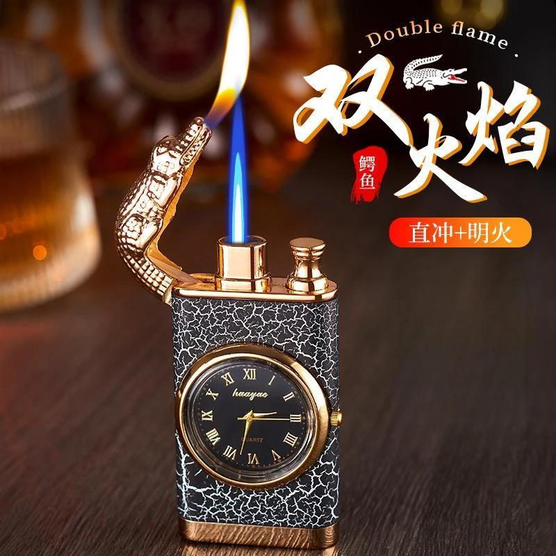 高档个性鳄鱼手表双火切换防风打火机高颜值网红爆款送男士可刻字