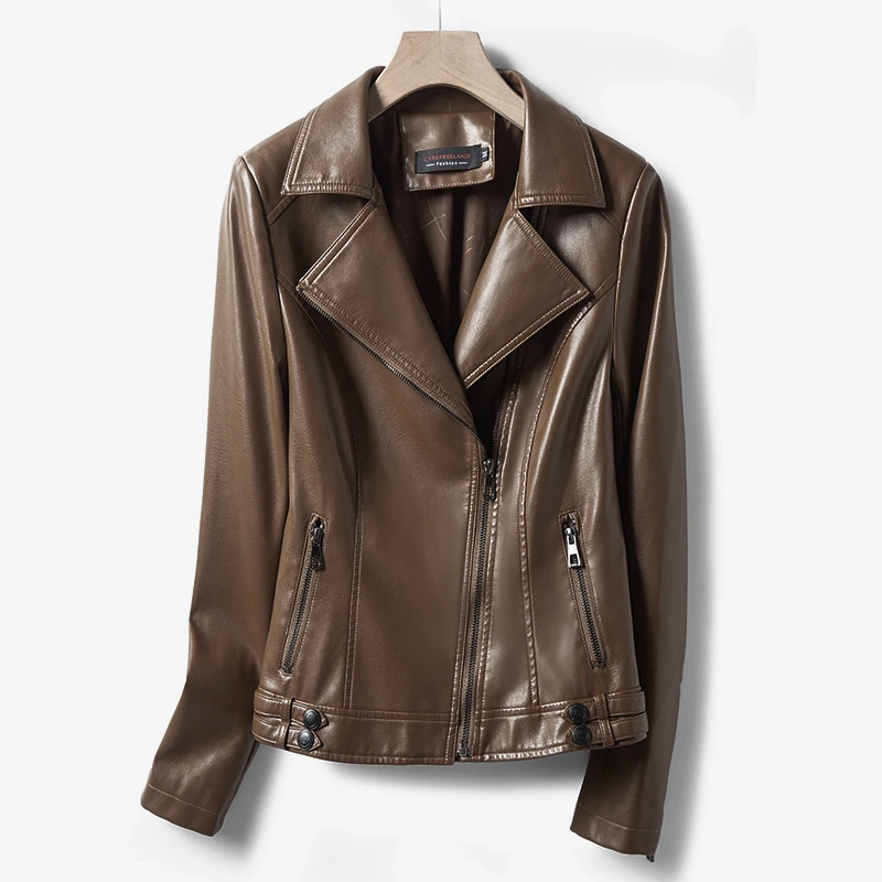 2024春秋新款海宁皮衣女短款修身显瘦时尚百搭机车皮夹克外套韩版