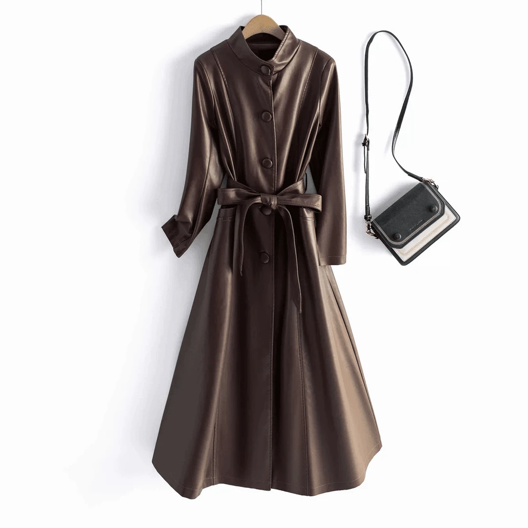 海宁皮衣女长款过膝加棉绵羊皮风衣外套春秋新款修身显瘦气质百搭