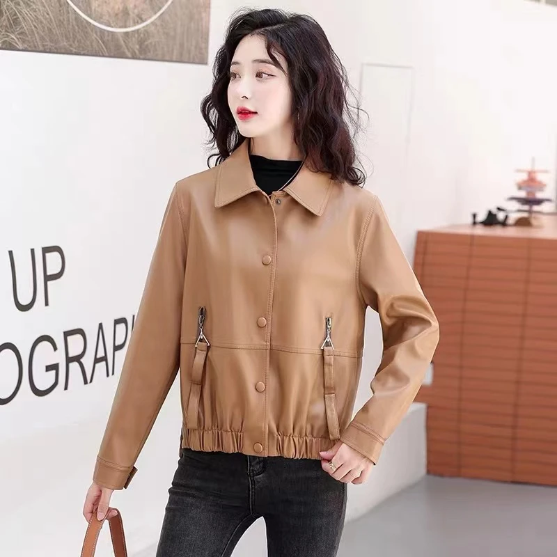 海宁皮衣2024春秋新款女士皮夹克外套韩版休闲时尚大码显瘦百搭潮