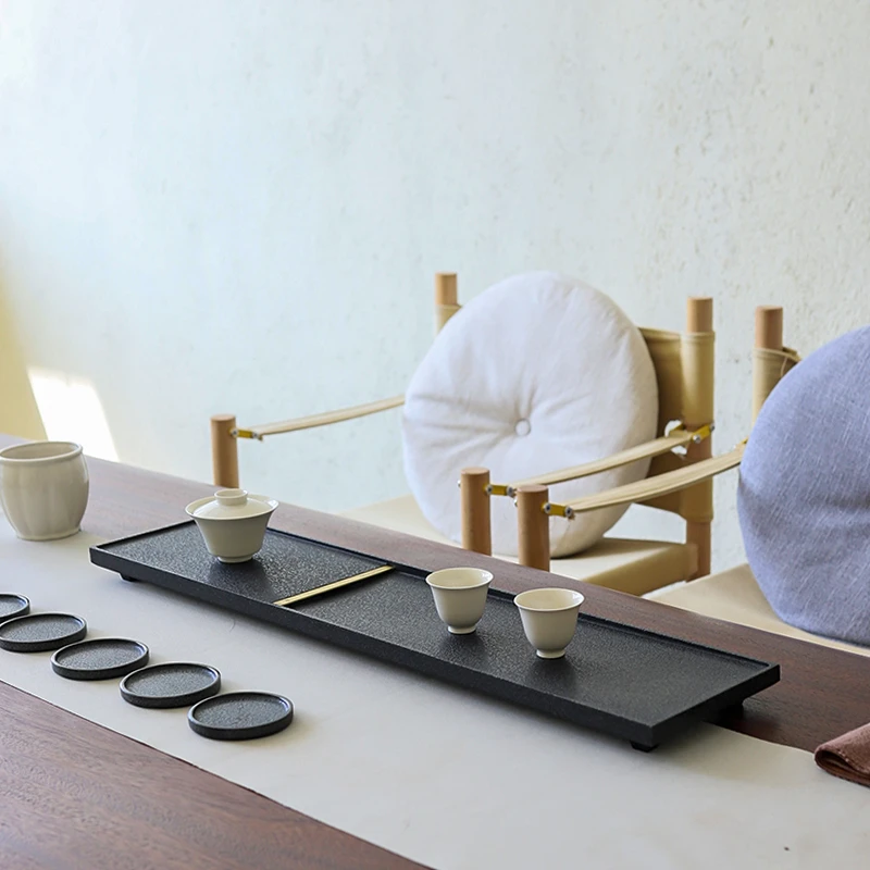 闻石高端黑金石茶盘家用客厅轻奢现代茶台乌金石茶盘托盘嵌入式