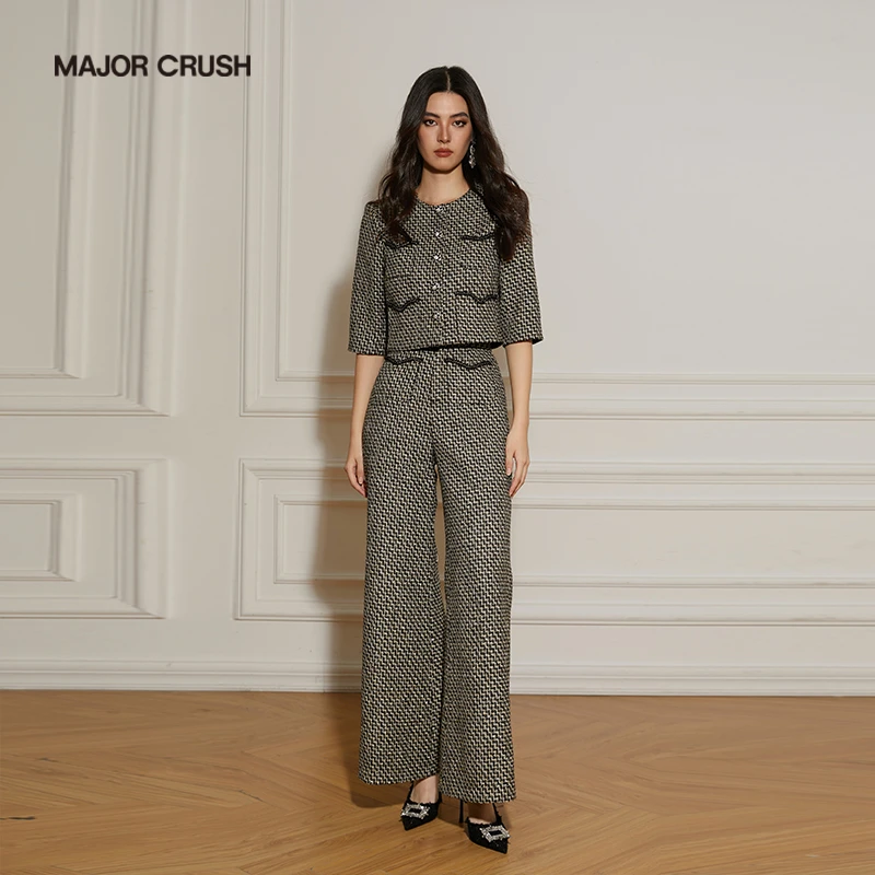 MAJOR CRUSH小香风短款高腰格纹套装通勤气质轻职场5563