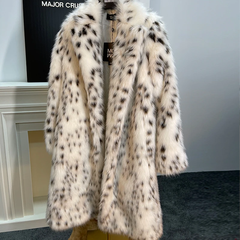MAJOR CRUSH新款时尚白豹纹毛外套女中长款大衣女士5659