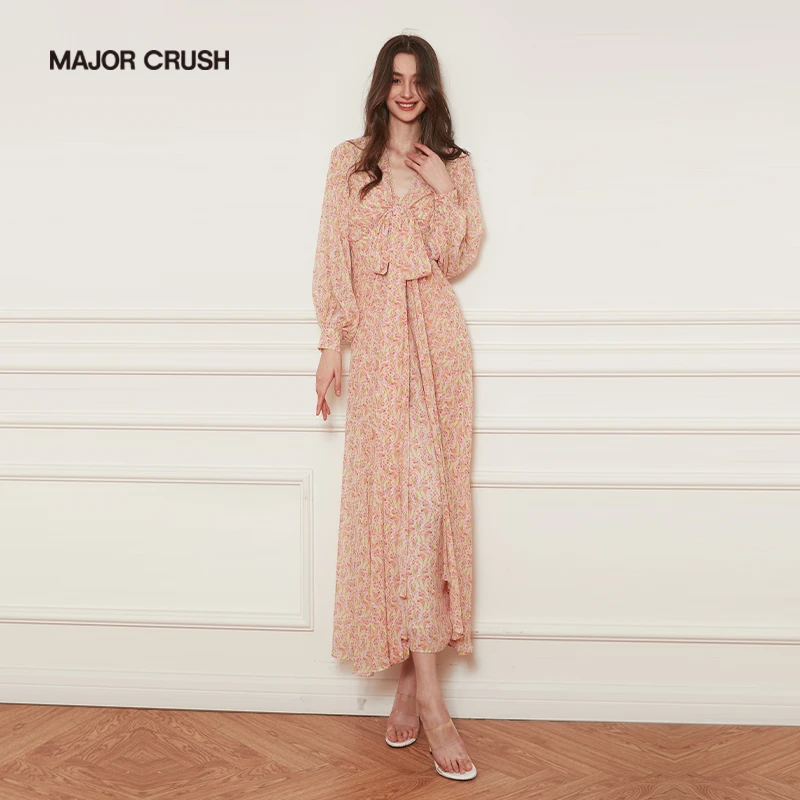 MAJOR CRUSH新款浪漫雅致温柔碎花夜半风铃优雅时尚斜裁套裙57639