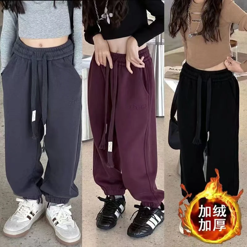女童休闲裤加厚秋冬新款儿童宽松卫裤男童运动裤子秋季韩版保暖