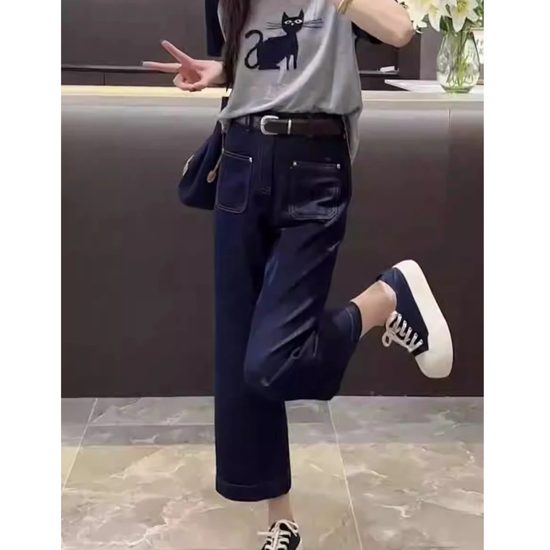 夏季百搭梨形身材裤子女2025新款薄款宽松显瘦大码高腰直筒牛仔裤