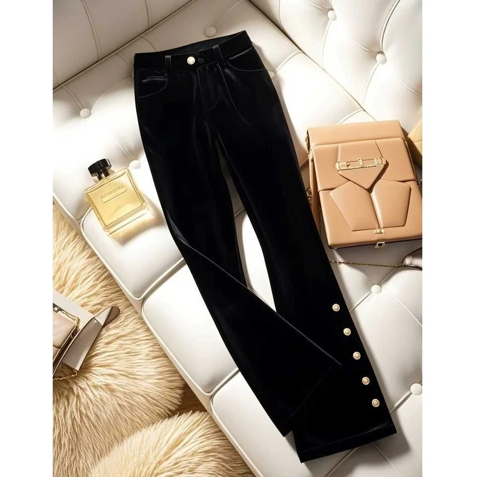 黑色裤子2024新款欧货名媛轻奢气质高腰显瘦百搭宽松直筒裤女秋冬