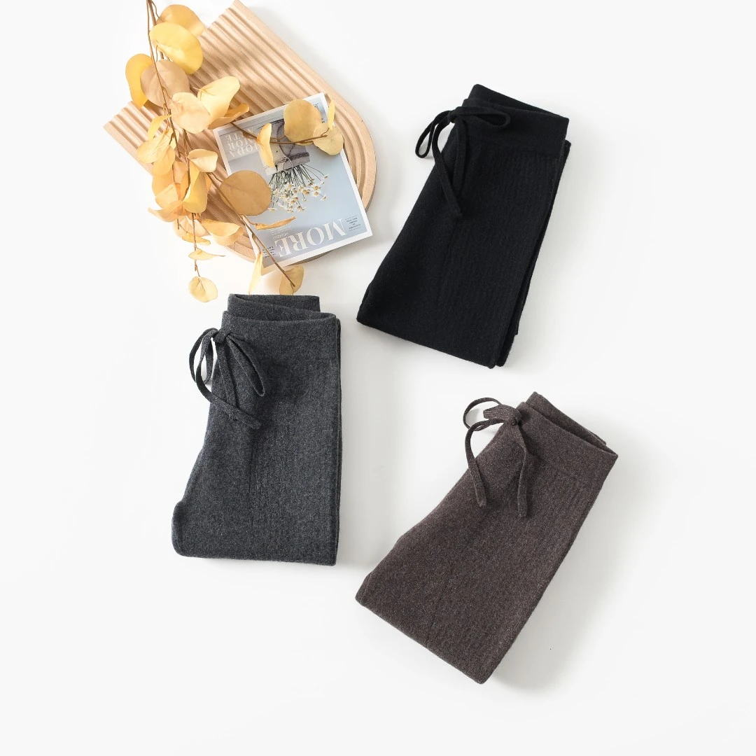 雍致-纯山羊绒女士抽条秋冬保暖针织羊绒显瘦打底裤