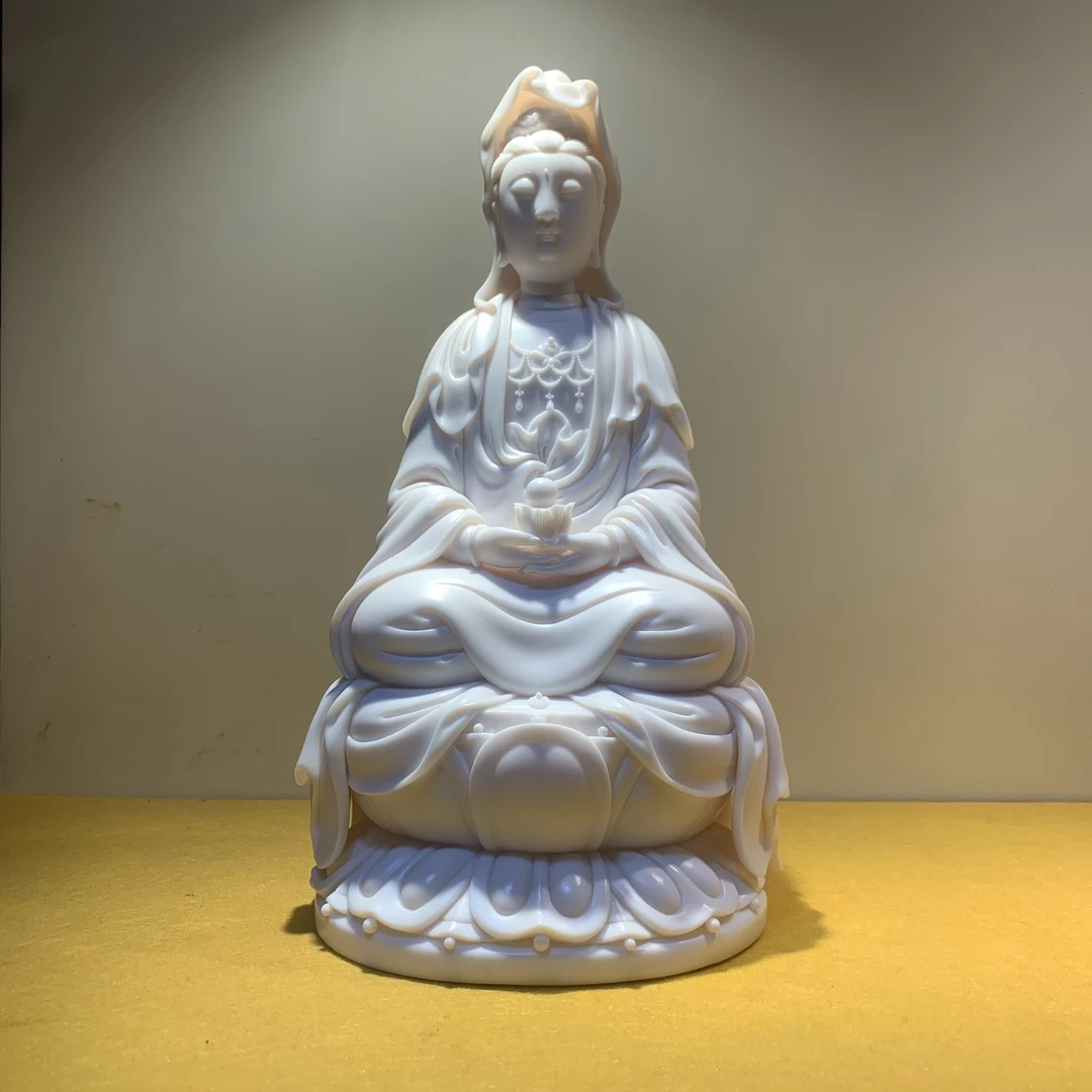 坐古莲观音工艺品手工弥勒佛陶瓷德化白瓷雕塑观音菩萨家用观世音