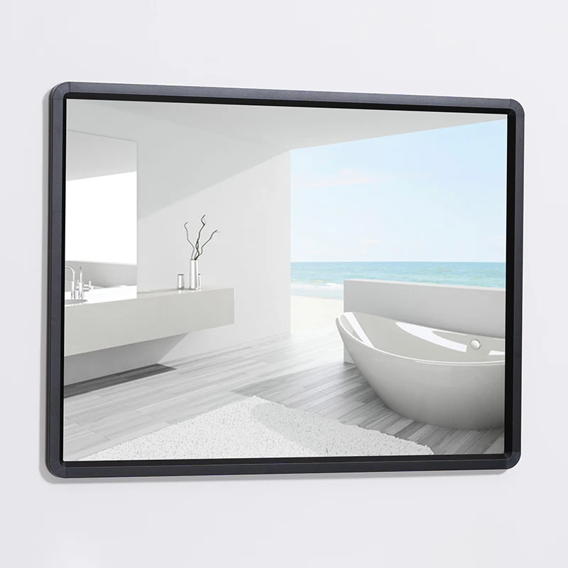 浴室镜子免打孔卫生间洗手间卫浴铝合金洗漱台黑色厕所挂墙式高清