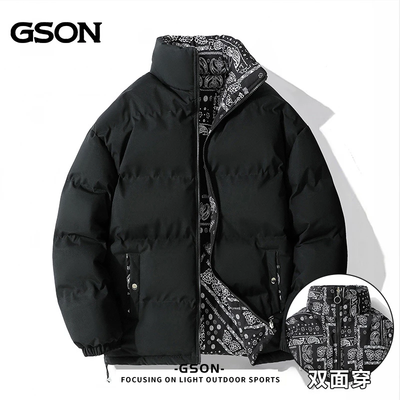 品牌集团GSON双面穿棉服男冬季新款加厚保暖外套棉衣男生棉袄子