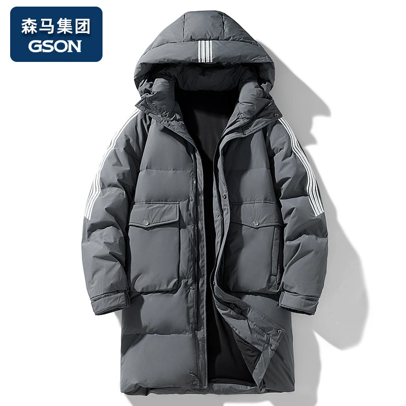 品牌集团GSON羽绒服男中长款加厚保暖防风连帽休闲宽松情侣外套女