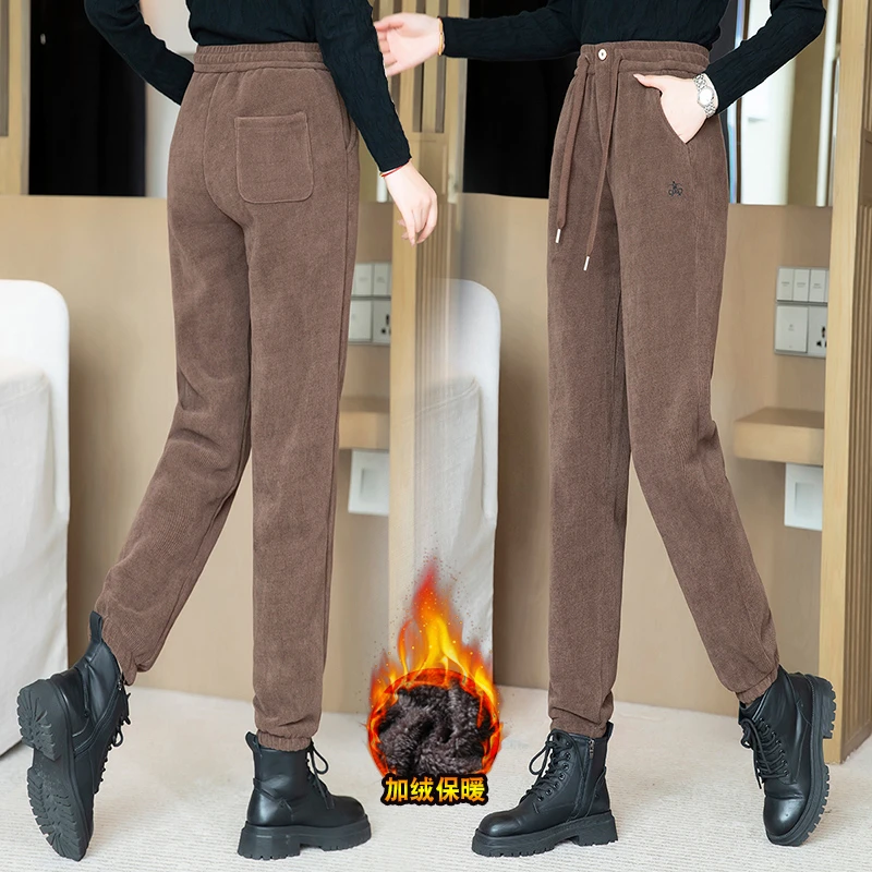 秋冬休闲哈伦裤百搭束脚裤高腰宽松保暖大码加绒加厚时尚显瘦卫裤