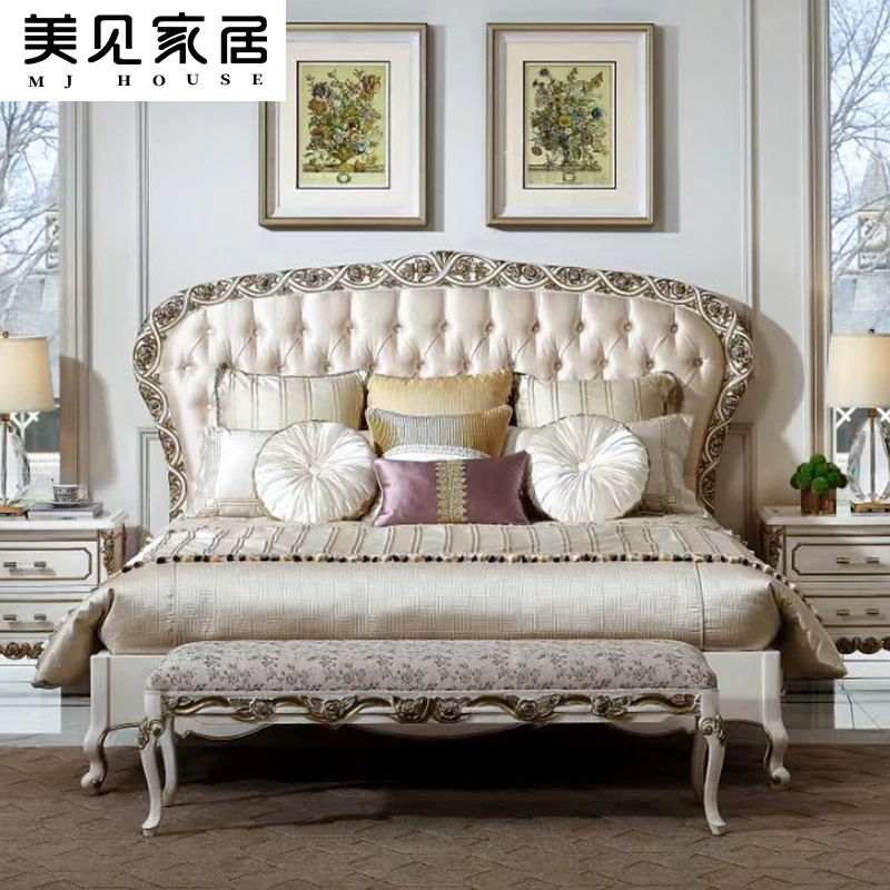 美见家居法式轻奢床法式实木布艺软包主卧室玫瑰描金雕刻床轻奢床