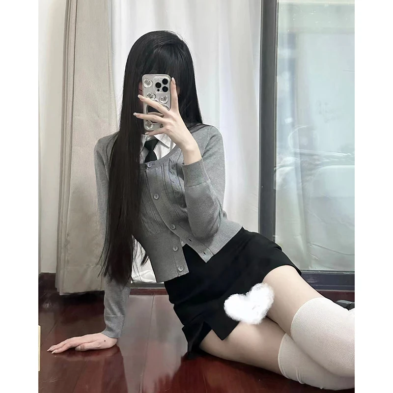 东京岁时记jk春秋季气质纯色甜美黑色保暖慵懒风开衫毛衣女外套