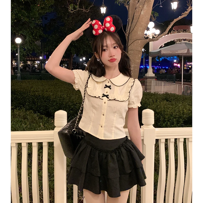 布朗尼黑色半身裙女蛋糕裙2024春夏半裙百搭少女甜美东京岁时记JK