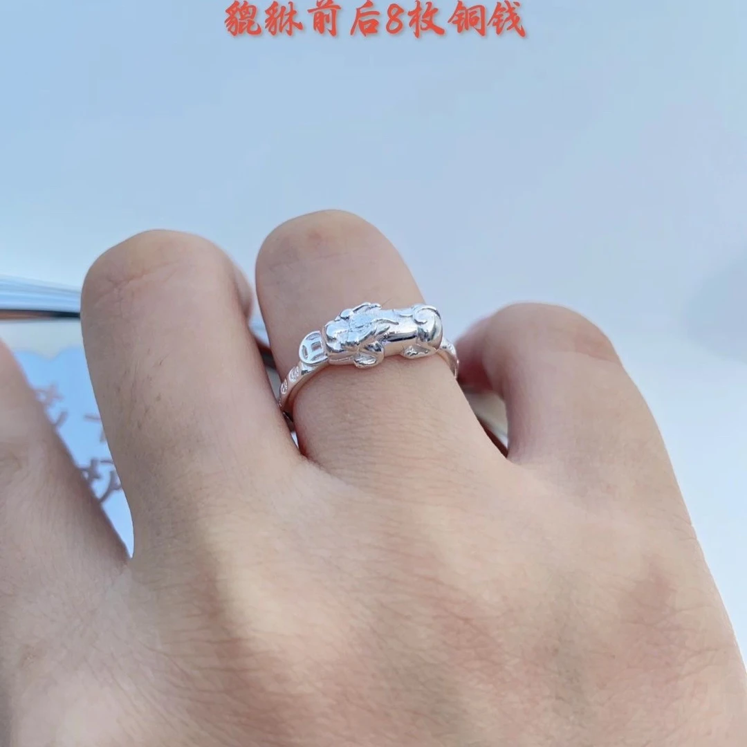 足银戒指 足银戒指 990戒指女049民族风招财貔貅戒潮指环开口刻字