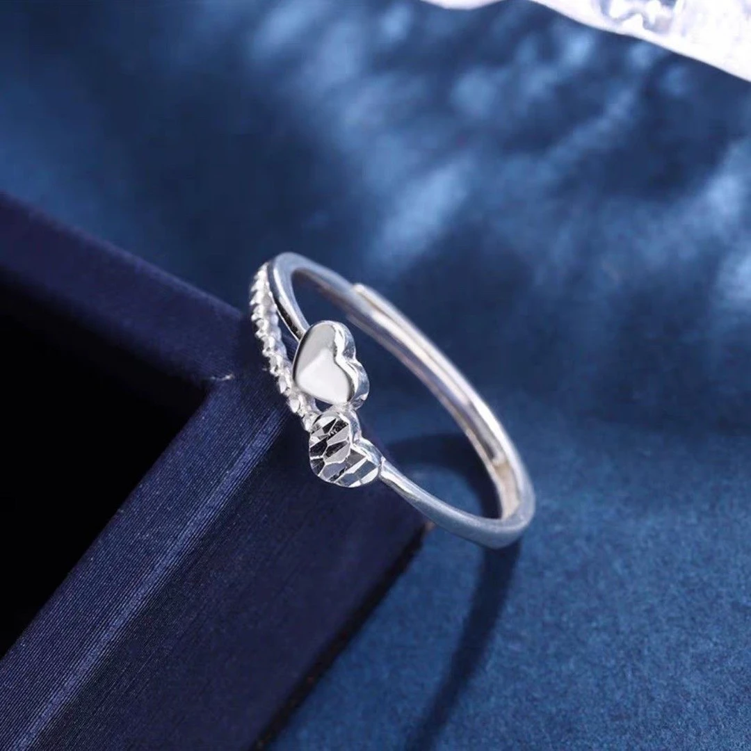 足银戒指 足银990【爱如初见】042爱心车花戒指情人节礼物小众简约