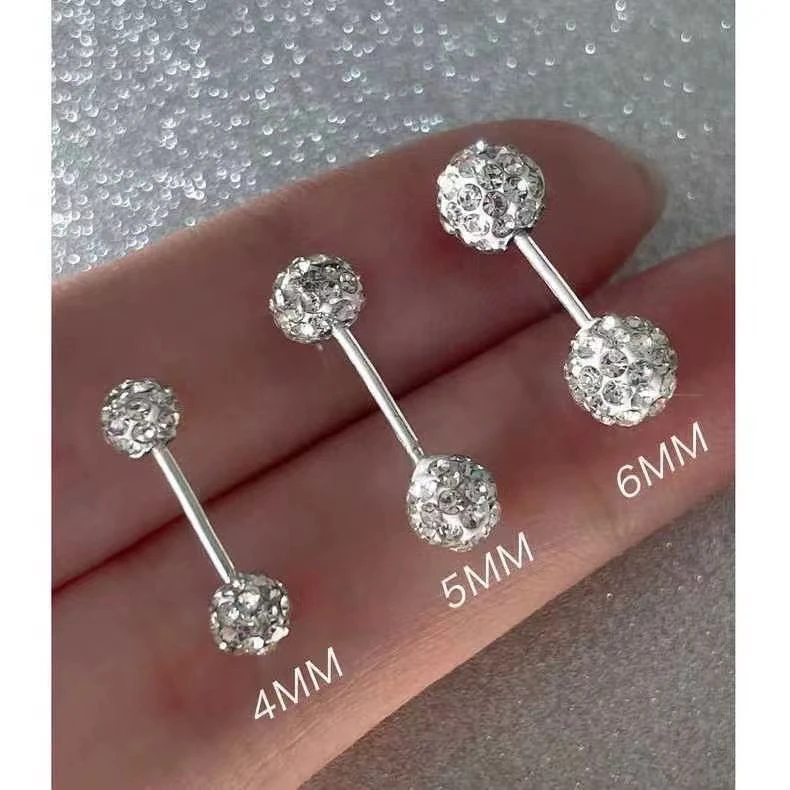 足银耳饰 足银999闪钻锆石耳钉螺丝女纽扣防掉养耳洗睡免摘耳钉