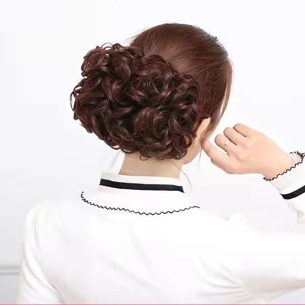 旗袍发苞造型假发女蓬松丸子头卷发包复古头花拉发花苞新娘盘头