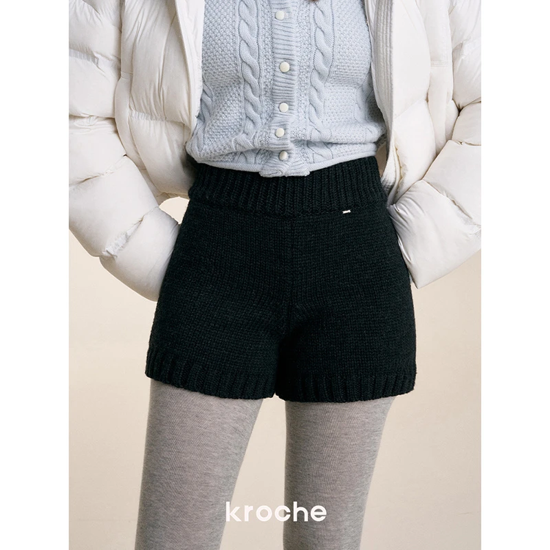 Kroche  软糯慵懒 高腰柔软百搭加厚针织短裤