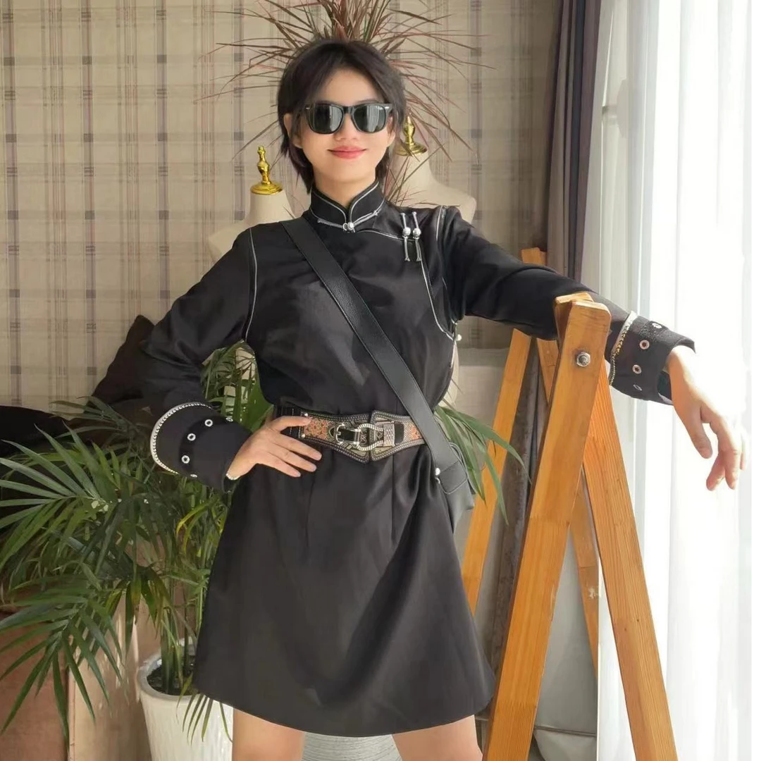 连衣裙民族风 时尚显瘦连衣裙（不包括腰带）