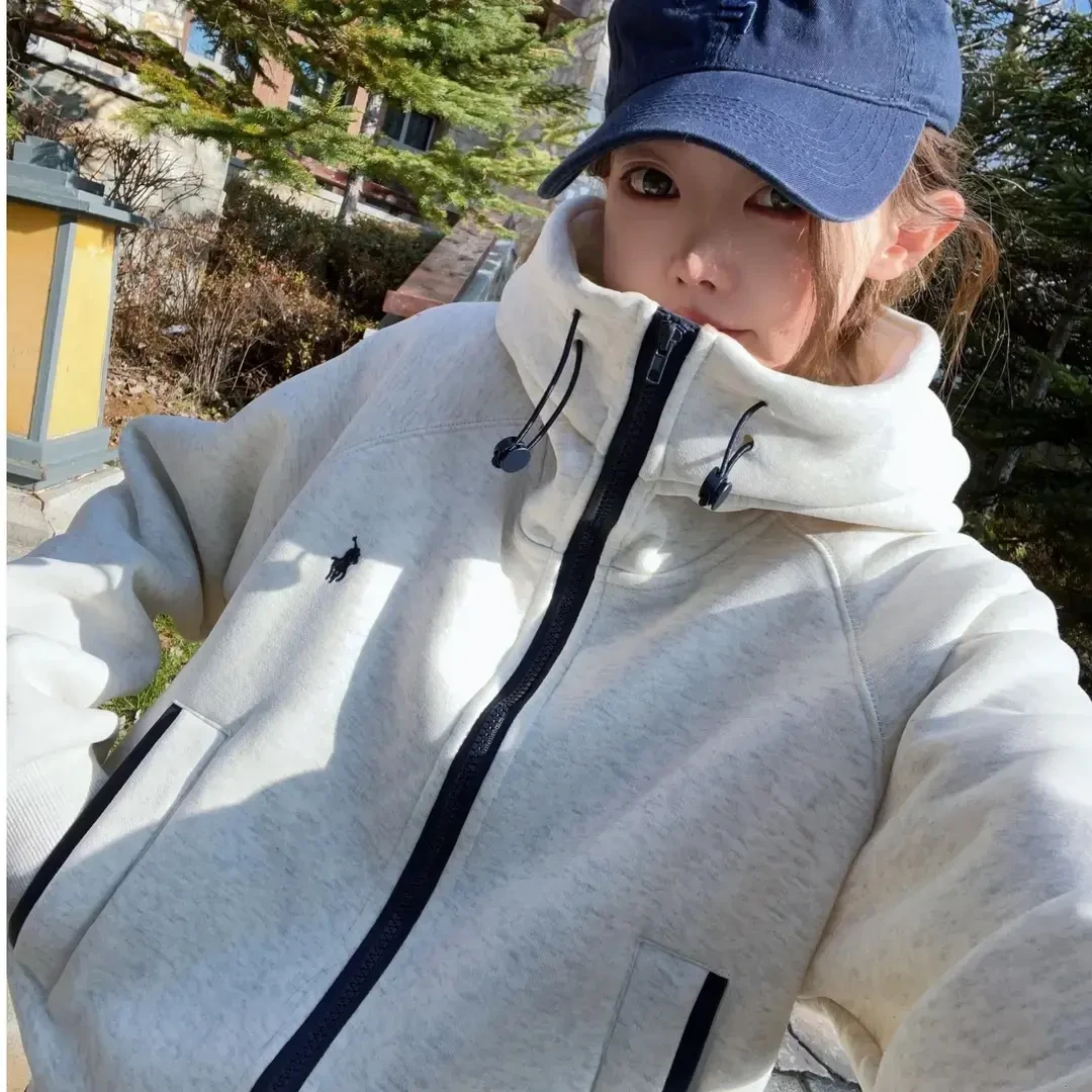 韩版卫衣女加绒加厚2025秋冬新款慵懒风休闲刺绣连帽外套宽松上衣