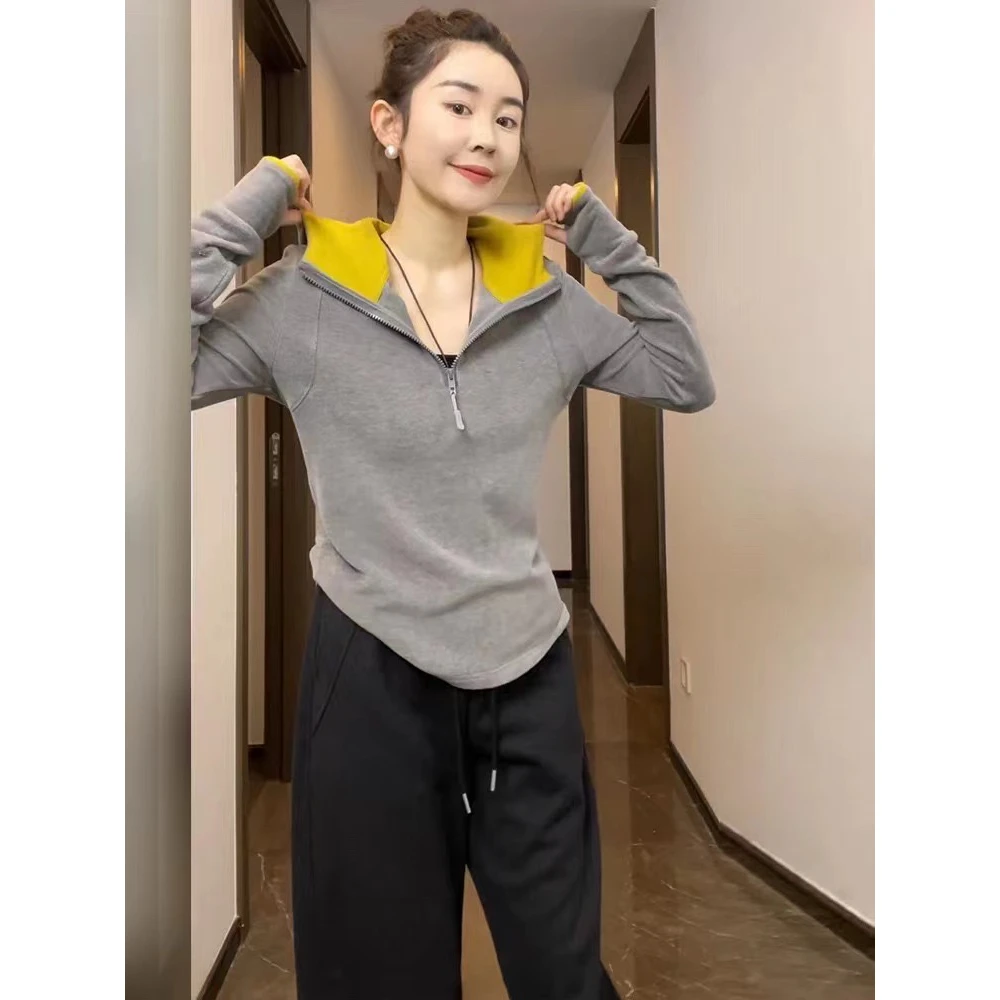 半拉链2025冬韩版拼色连帽软糯正品双面德绒加厚打底帽衫减龄卫衣