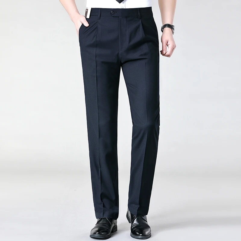 正装西裤藏青色冬装厚款商务男装通勤行政高级感宽裤脚羊毛西装裤