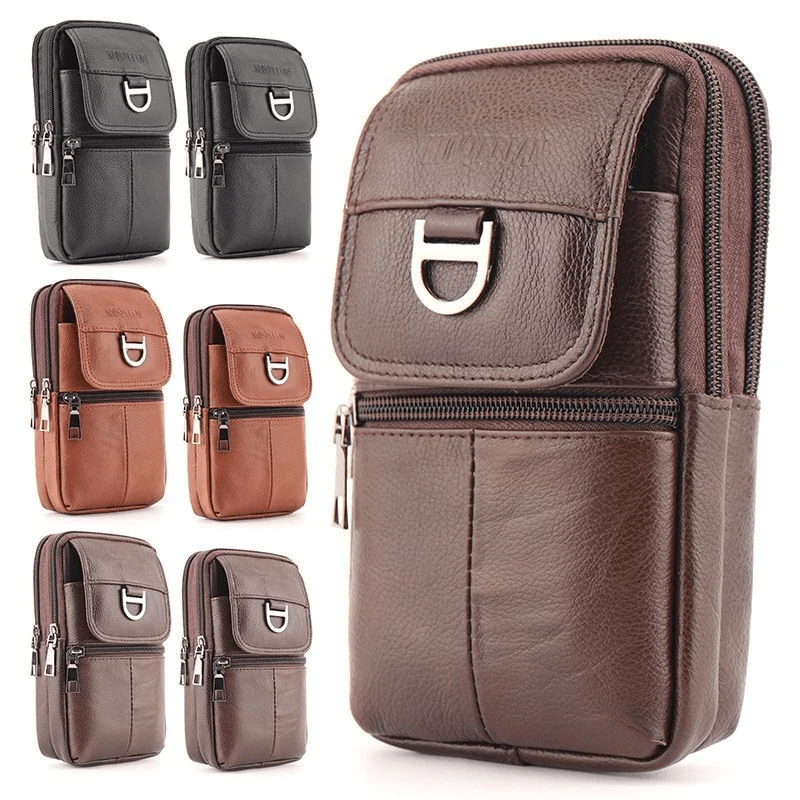 时尚真皮腰包男多功能穿皮带手机包户外斜挎包农民工干活腰带挂