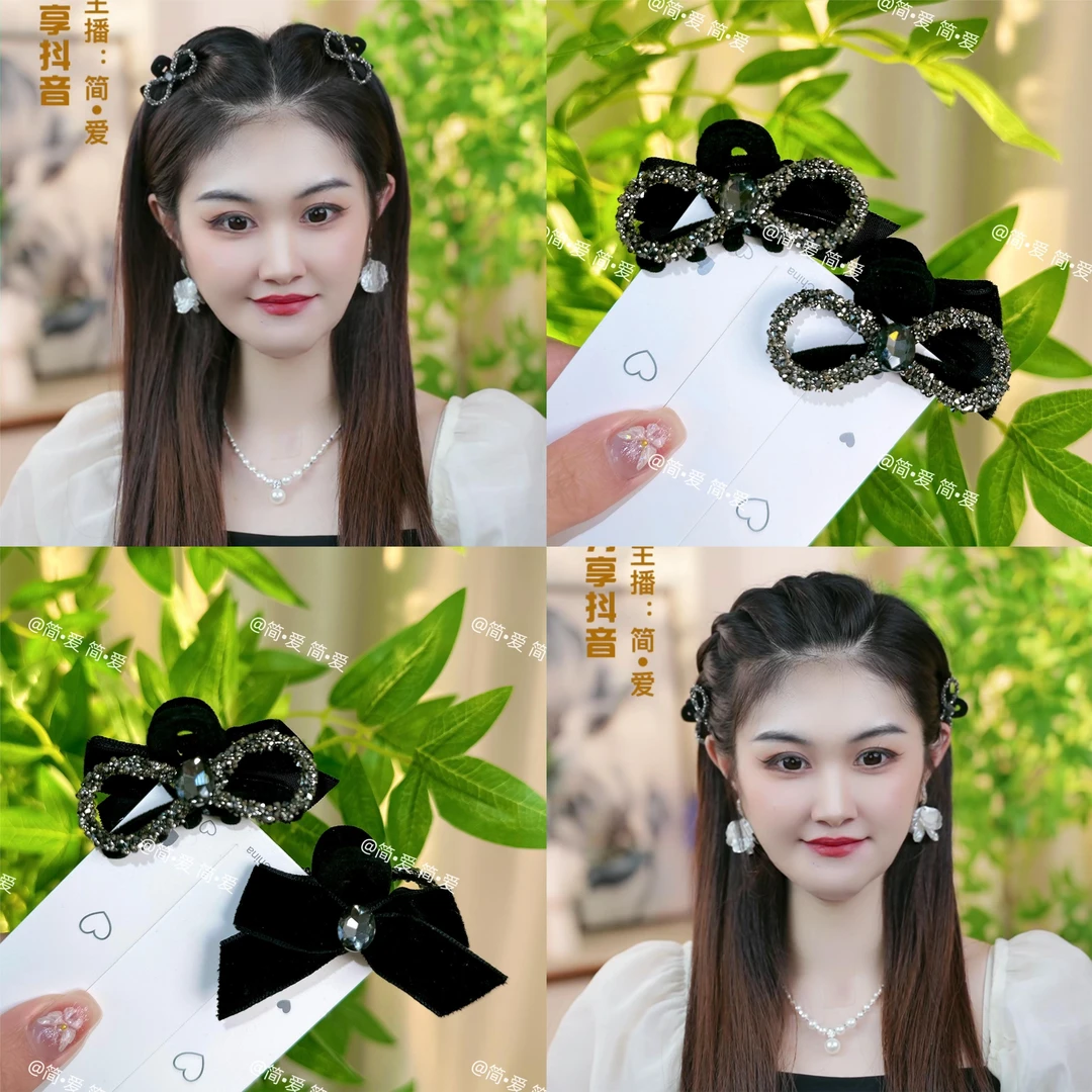 丝绒AB面小号蝴蝶结刘海夹女侧边碎发公主头抓夹固定发夹