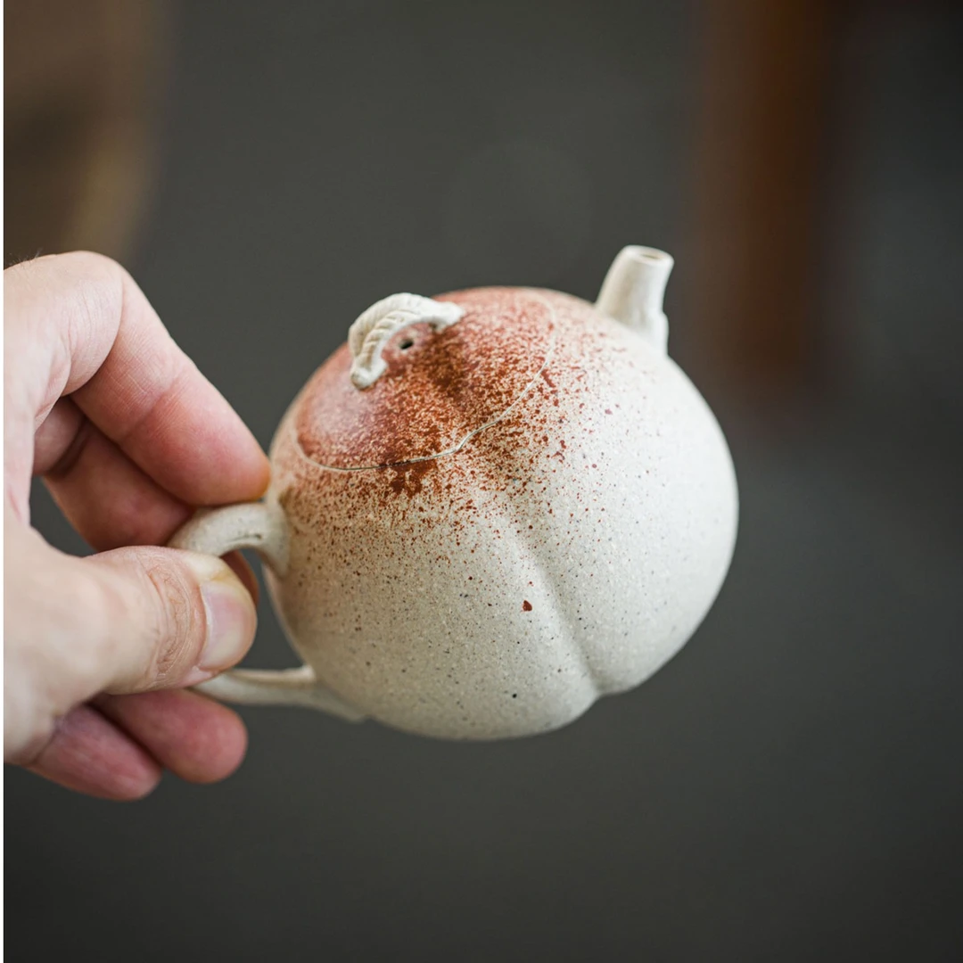 【小仙桃】120cc 原矿紫砂白段泥文人 花器仿生手工电窑纯手工茶壶