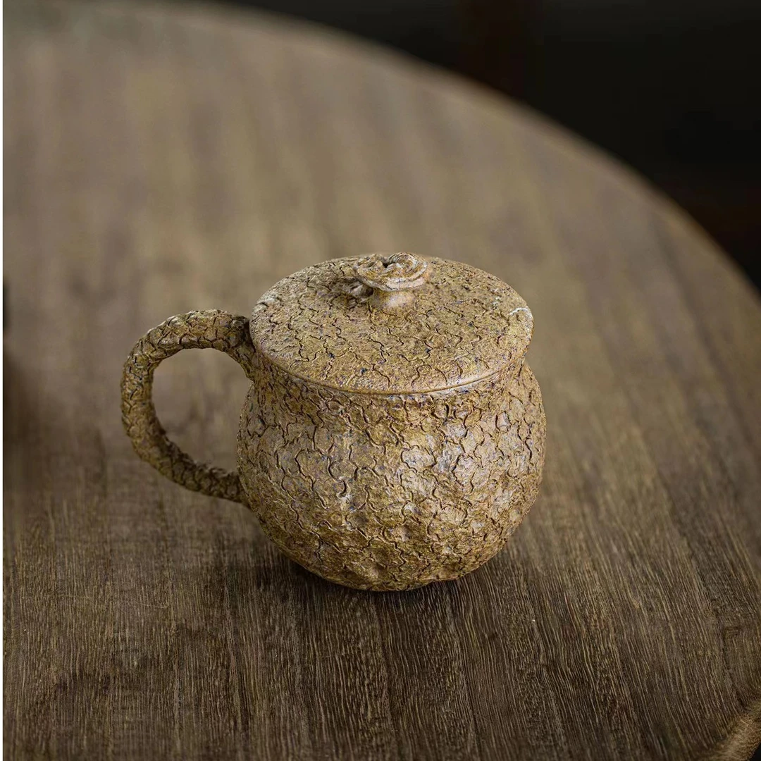 【供春柴烧杯】300CC原矿紫砂茶道纯手工 日式供春柴烧壶盖杯 陶瓷
