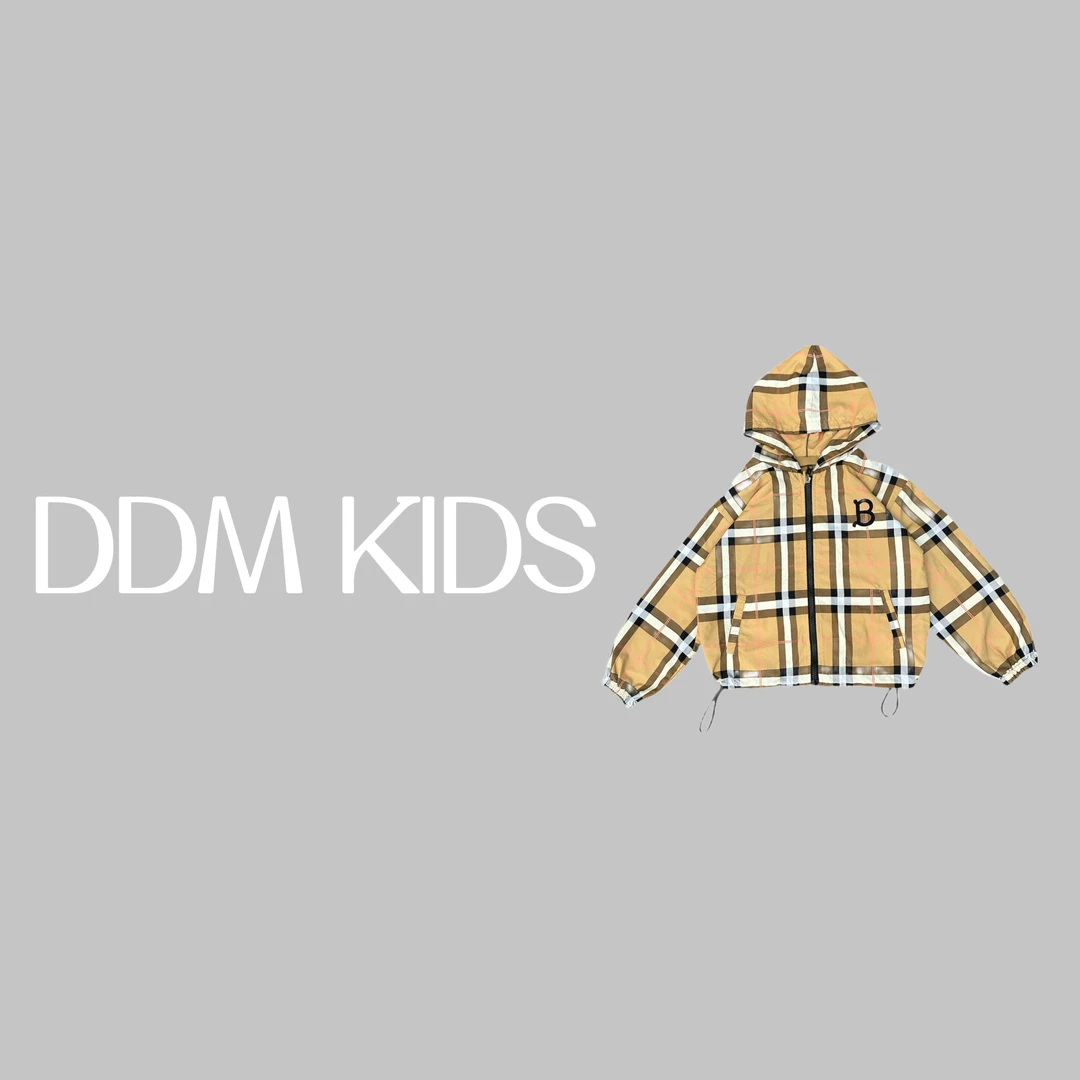 DDM KIDS经典格子风衣外套秋冬季男女儿童休闲帅气连帽上衣