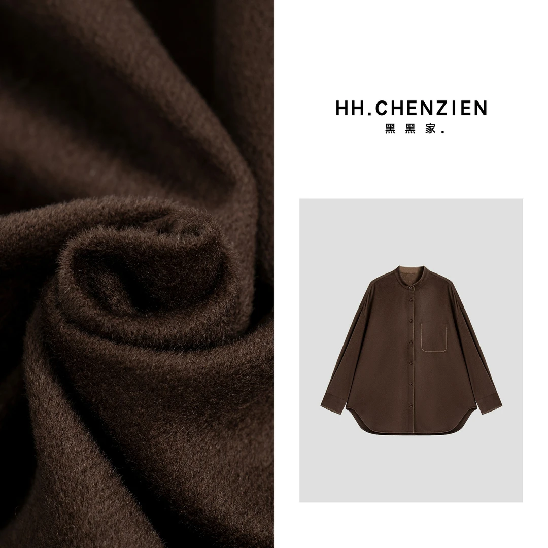 【黑黑家】秋季新款女士圆领设计单排扣净版设计百搭衬衫