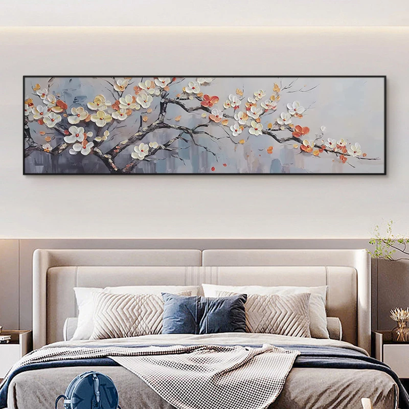 .砂岩厚油肌理画花开富贵主卧床头装饰画客厅现代简约挂画花40150