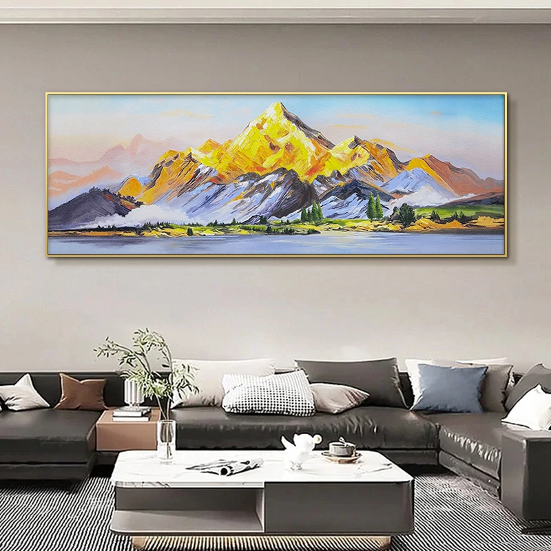 手工客厅装饰画沙发背景墙横版挂画河流金山70200