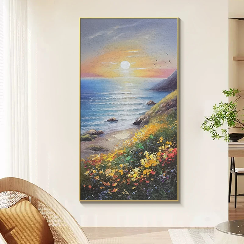 砂岩厚油肌理画海上日出玄关走廊过道沙发背景墙装饰画海80160