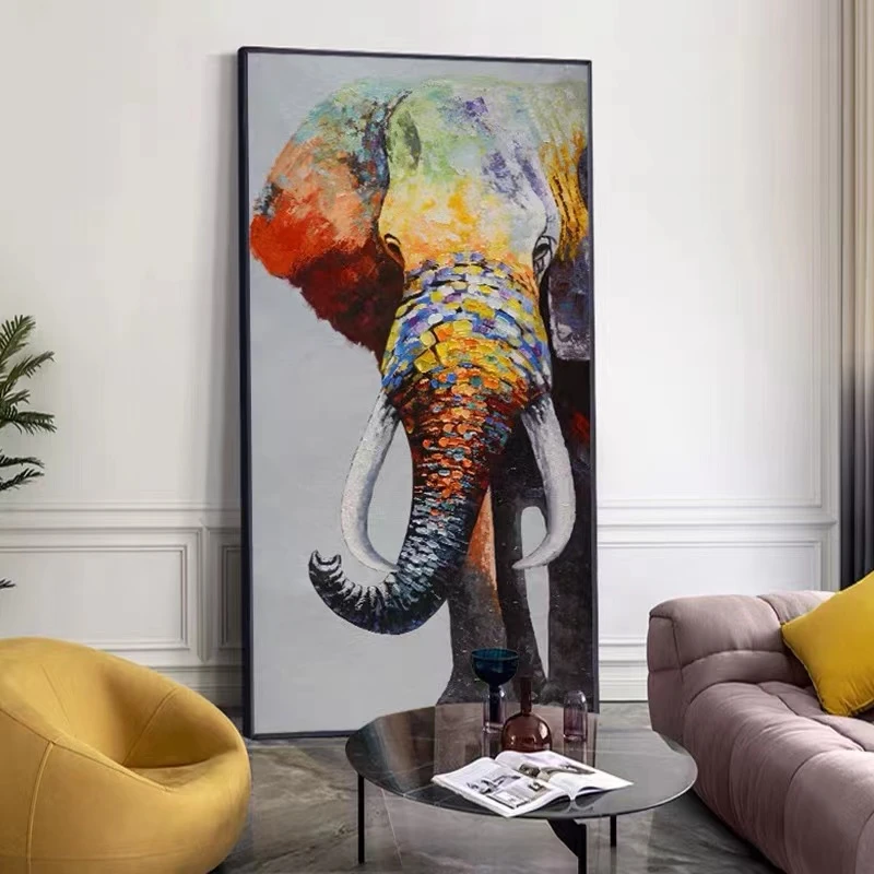 晶瓷装饰画 入户玄关走廊过道尽头挂画 铝合金边框 壁挂大象80160