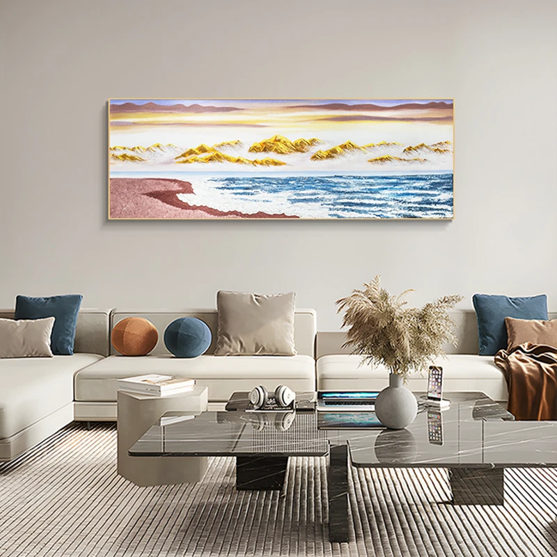 现代轻奢客厅沙发背景墙装饰画背靠金山招财客厅挂画壁画山70200