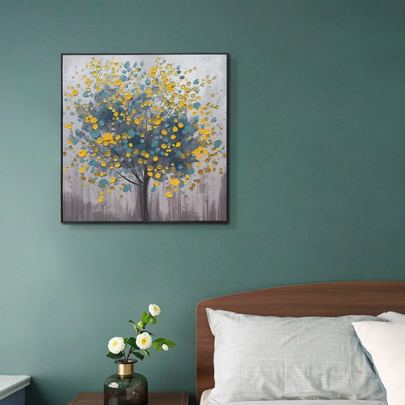 砂岩厚油肌理画餐厅装饰画简约客厅墙画床头挂画田园油画树8080