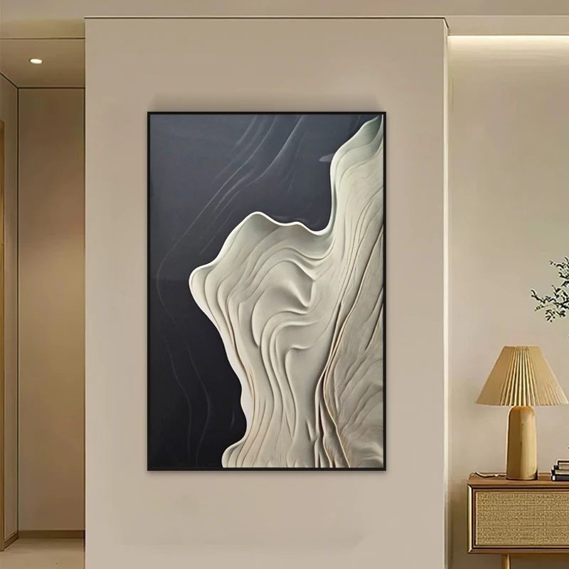 抽象晶瓷装饰画 铝合金边框入户玄关挂画走廊过道壁画黑白80120