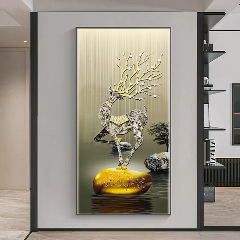 饰画镶钻吉祥福鹿玄关客厅沙发N现代简约小鹿装饰画鹿80160