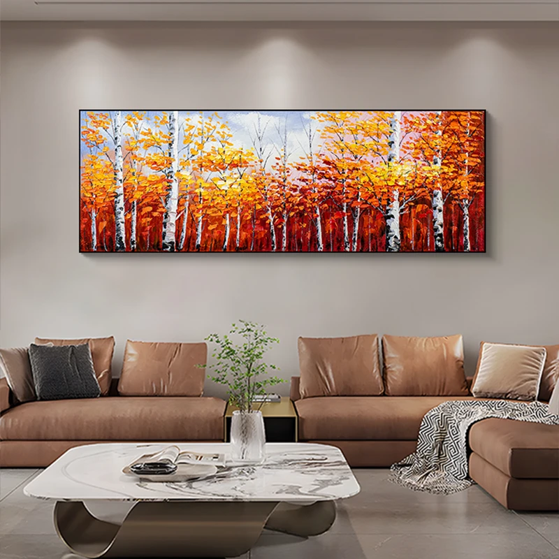 现代轻奢白桦林风景手工立体油画客厅沙发背景墙装饰挂画树70200