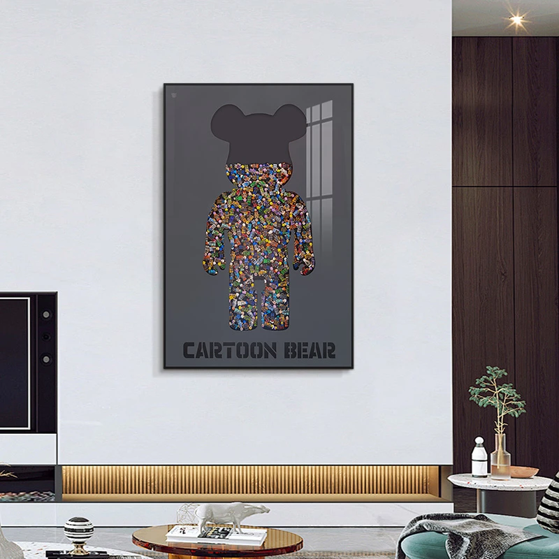 手工积木装饰画创意挂画客厅走廊轻奢挂画黑色玄关熊80120