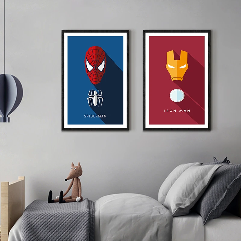 英雄儿童房卡男孩房间蜘蛛侠钢铁侠卧室床头联盟挂画两联4060