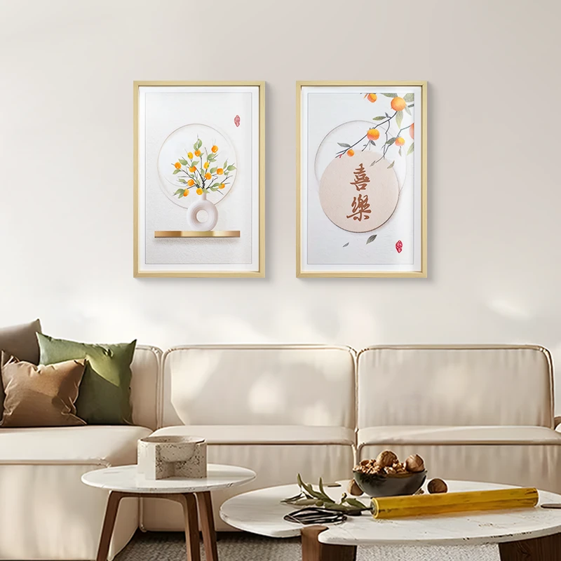 现代简约餐厅装饰画轻奢高档心想事成饭厅壁画厨房餐桌两联画4060