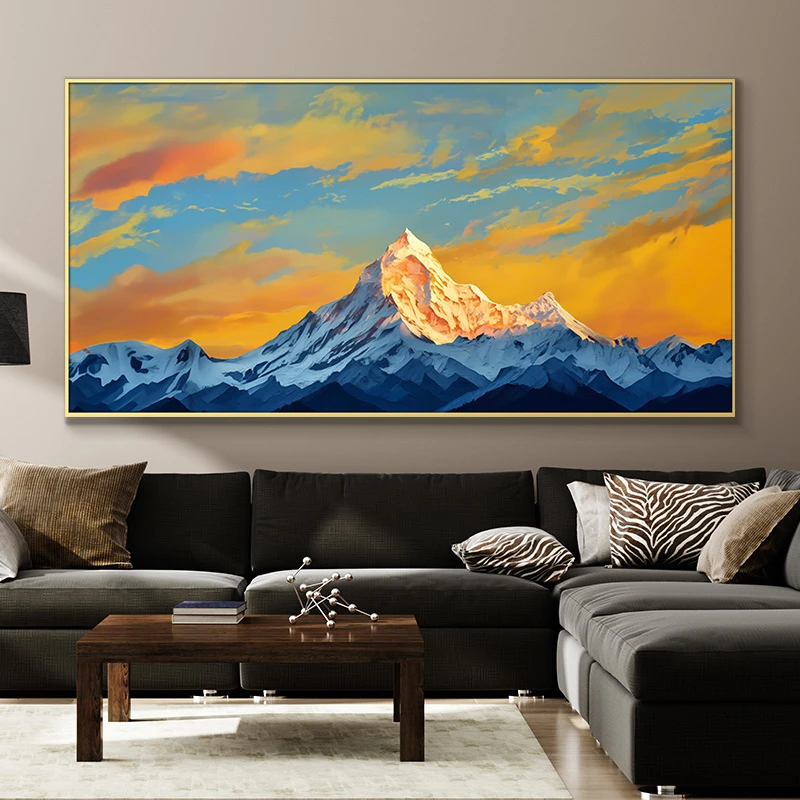 饰画玄关画家居铝合金边框横款客厅沙发装饰画日照金山100200